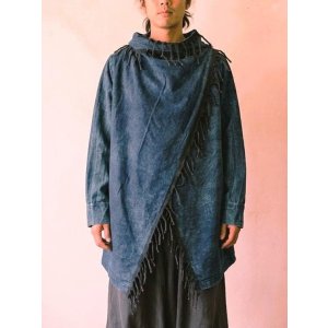画像: ストーンウォッシュ加工＊コットン素材＊ゆったりサイズ＊２ＷＡＹ＊フリンジ＊スナフキン＊旅人風コート