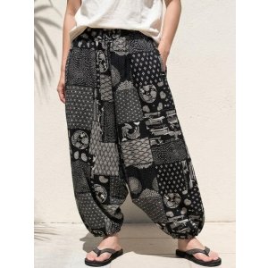 画像: 和風プリント＊コットン素材＊ふんわり＊サルエルパンツ