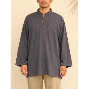 画像: 無地＊コットン素材＊マオカラー＊三つボタン＊ロングスリーブ＊プルオーバー＊ＸＬ