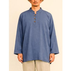 画像: 無地＊コットン素材＊マオカラー＊三つボタン＊ロングスリーブ＊プルオーバー＊ＸＬ