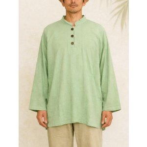 画像: 無地＊コットン素材＊マオカラー＊三つボタン＊ロングスリーブ＊プルオーバー＊ＸＬ