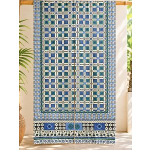 画像: 【１５０ｃｍ×８５ｃｍ】インド綿＊レトロ調プリント＊暖簾＊のれん