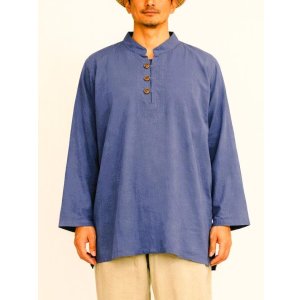 画像: 無地＊コットン素材＊マオカラー＊三つボタン＊ロングスリーブ＊プルオーバー＊ＸＬ