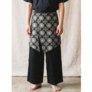 画像: 和風プリントコットン素材＊エプロン風＊別生地付き＊変型ロングパンツ