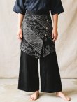 画像1: 和風プリントコットン素材＊エプロン風＊別生地付き＊変型ロングパンツ