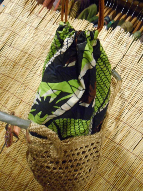 画像: アフリカ☆サイザル素材トートバッグ☆中の生地もアフリカ布パーニュ