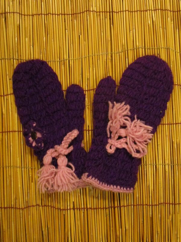 画像1: 暖かウール素材＊裏地フリース＊手編み＊ミトングローブ＊ミトン型手袋 