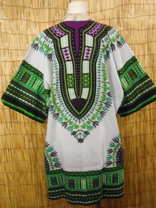 画像: 【男女兼用】アフリカンプリント Dashiki ダシキ ゆったりプルオーバー 白