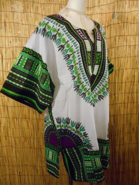 画像: 【男女兼用】アフリカンプリント Dashiki ダシキ ゆったりプルオーバー 白