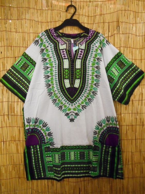 画像1: 【男女兼用】アフリカンプリント Dashiki ダシキ ゆったりプルオーバー 白