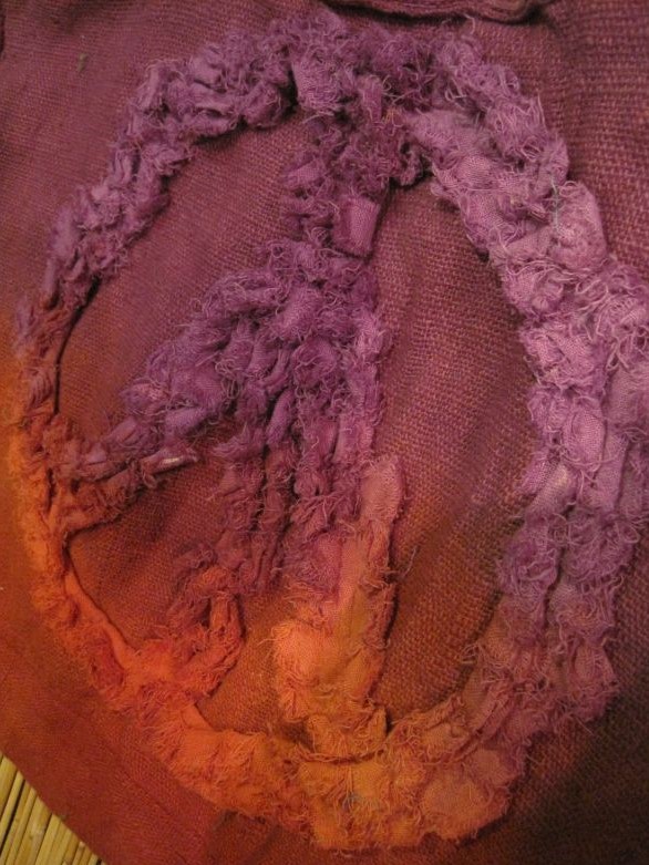 画像: 粗織りコットン素材＊ピースマーク＊ボストンバッグ