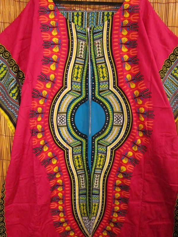 画像: ゆったりサイズ＊コットン素材＊アフリカンプリント＊ダシキ＊ＤＡＳＨＩＫＩ＊ロングワンピース