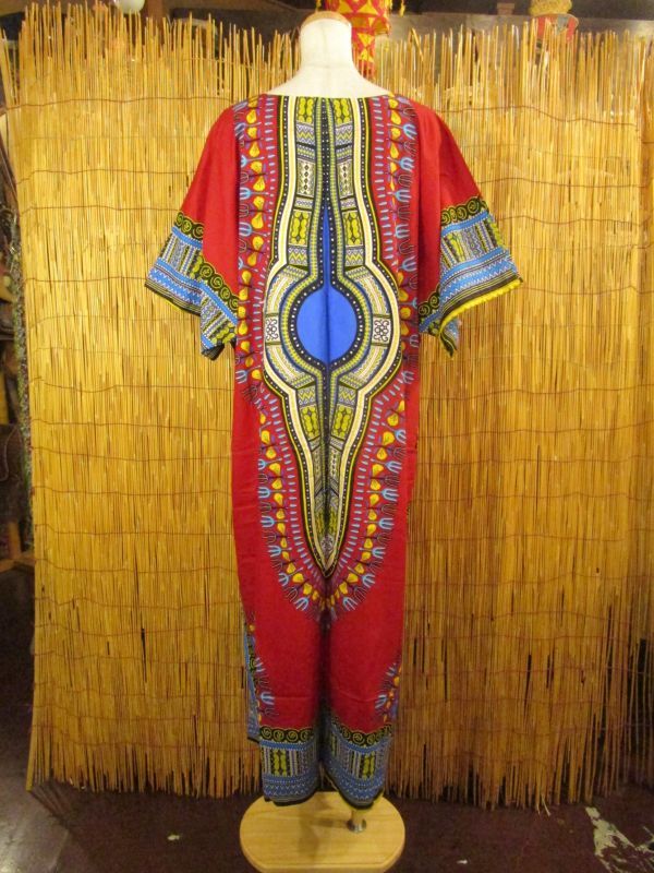 画像: ゆったりサイズ＊コットン素材＊アフリカンプリント＊ダシキ＊ＤＡＳＨＩＫＩ＊ロングワンピース