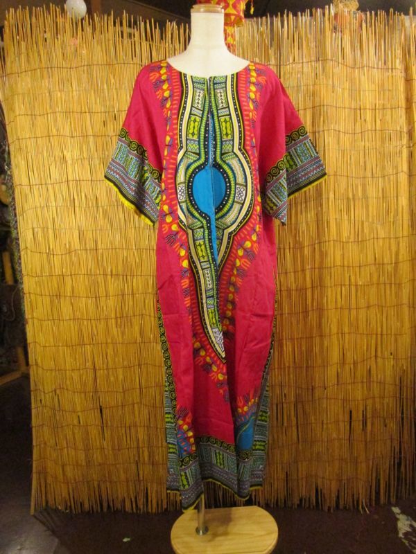 画像: ゆったりサイズ＊コットン素材＊アフリカンプリント＊ダシキ＊ＤＡＳＨＩＫＩ＊ロングワンピース