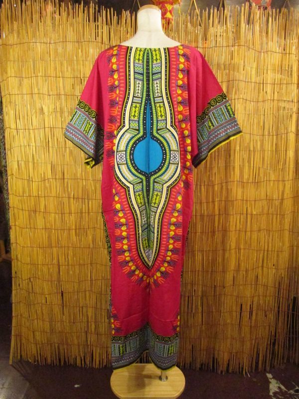 画像: ゆったりサイズ＊コットン素材＊アフリカンプリント＊ダシキ＊ＤＡＳＨＩＫＩ＊ロングワンピース