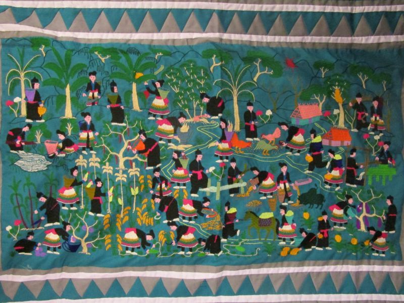 画像: 【９１ｃｍ×１３３ｃｍ】新品＊ラオス＊モン族＊手刺繍＊ハンドステッチ＊タペストリー＊生活