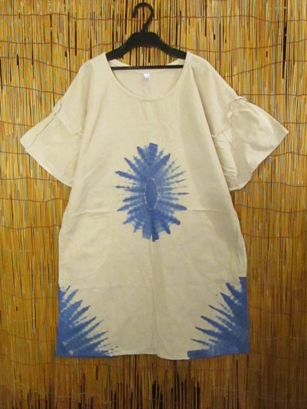 画像: 藍染め＊タイダイ＊コットン素材＊半袖＊ミドル丈＊ワンピース