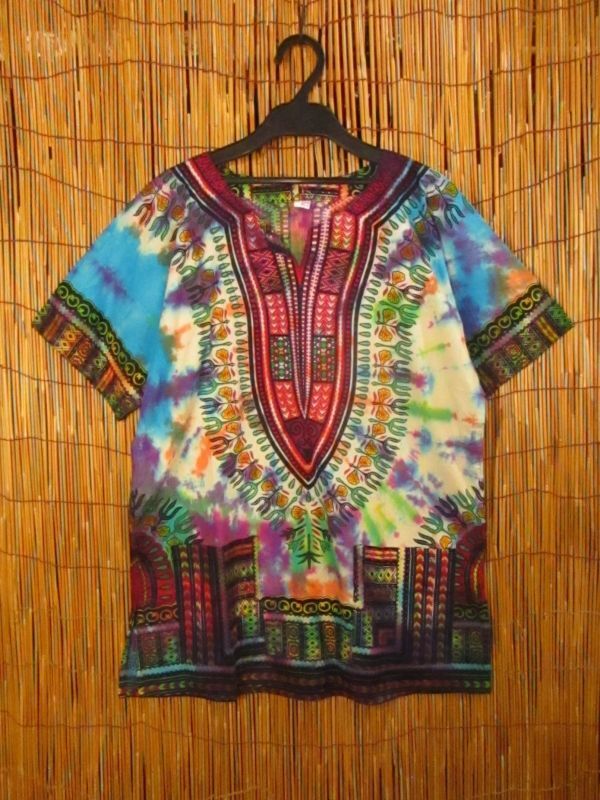 画像1: タイダイ染め＊アフリカンプリント＊ダシキ＊ＤＡＳＨＩＫＩ＊Ｓ