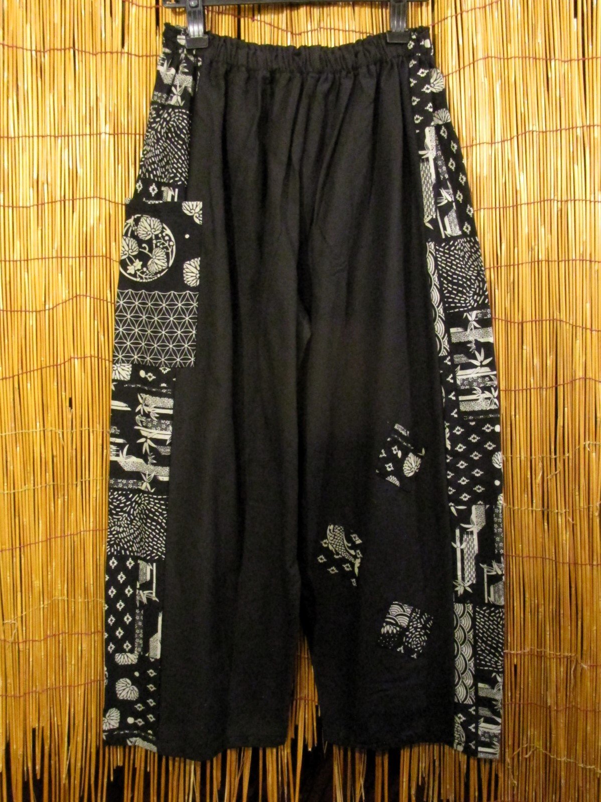 画像1: 黒色ベース＊コットン素材＊サイド切り替え＊ロングパンツ