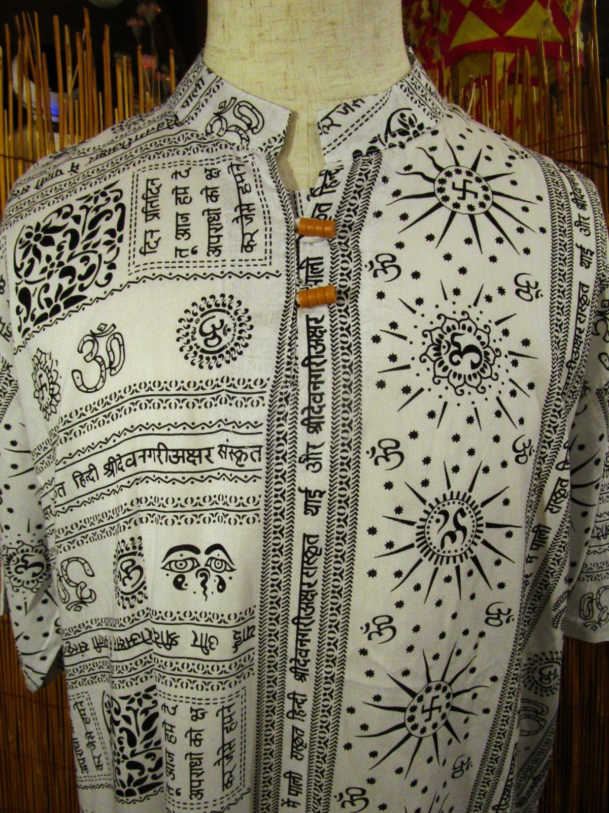画像: ラムナミプリント＊レーヨン素材＊マオカラー＊半袖＊プルオーバー＊２XＬ