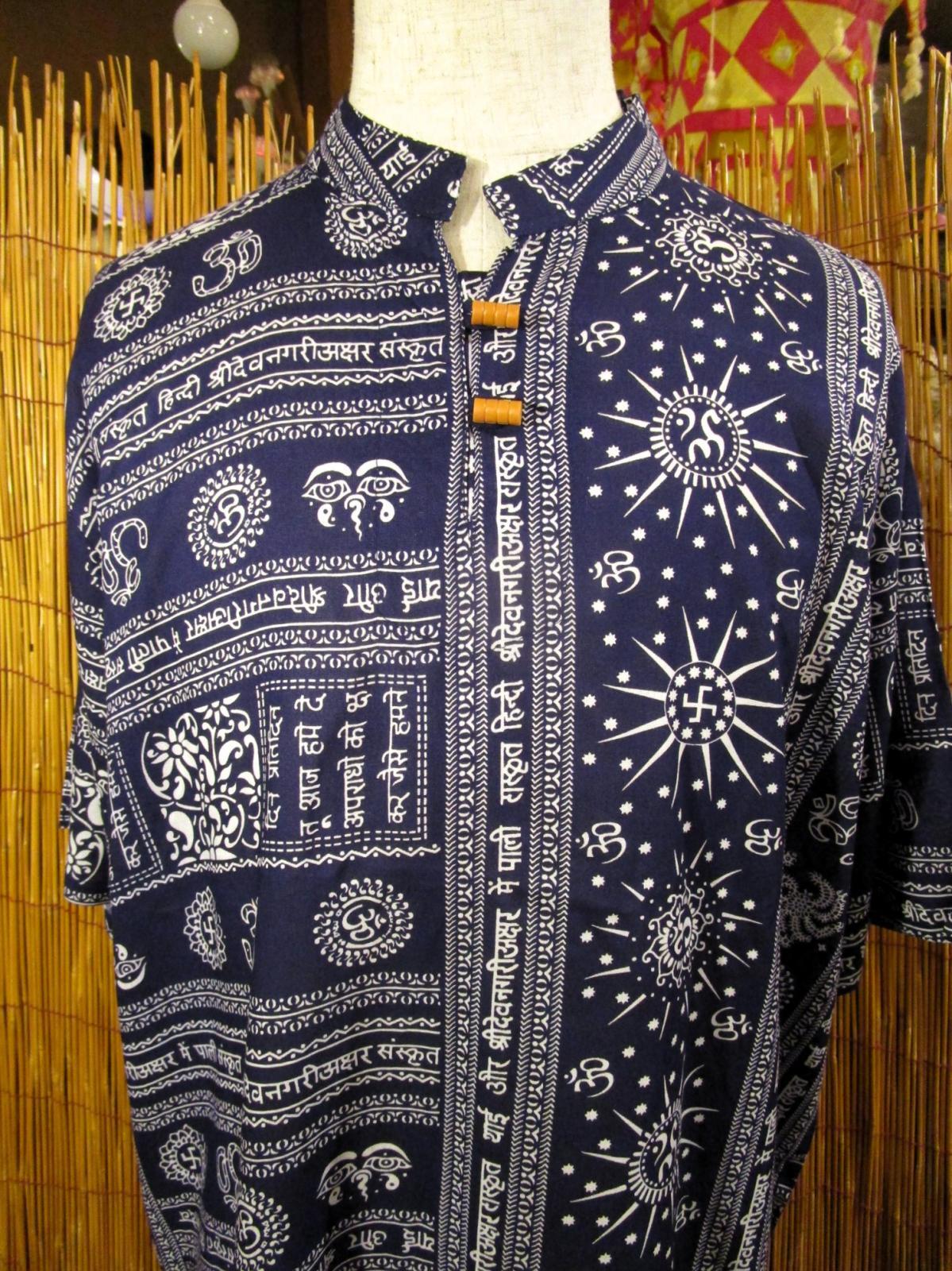 画像: ラムナミプリント＊レーヨン素材＊マオカラー＊半袖＊プルオーバー＊２XＬ