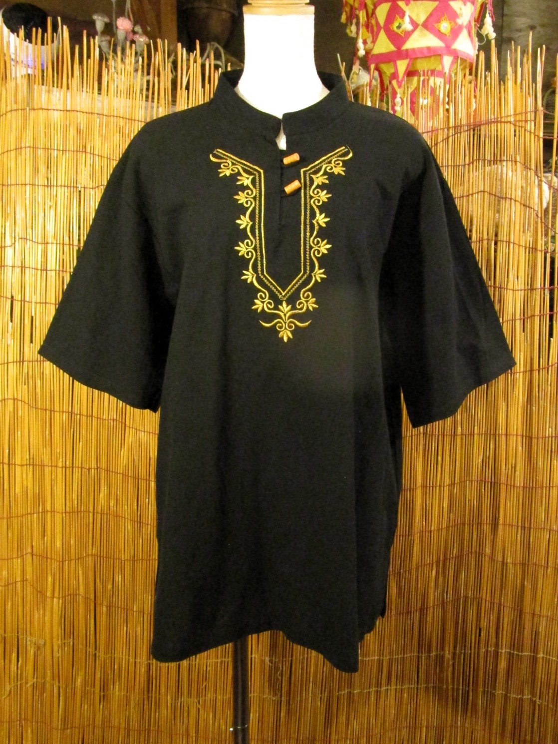 画像1: トライバルステッチ＊コットン素材＊マオカラー＊半袖＊プルオーバー＊ＸＬ