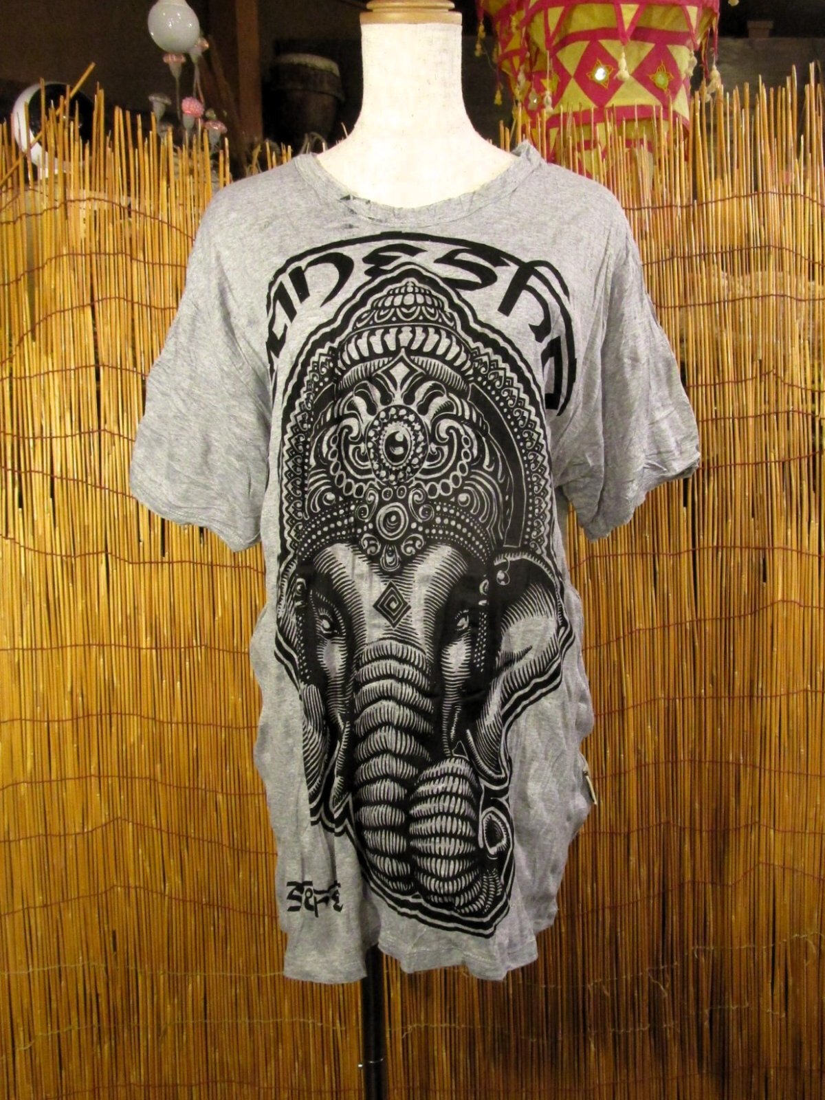 画像1: ガネーシャプリント＊皺加工＊コットン素材＊半袖＊Ｔシャツ