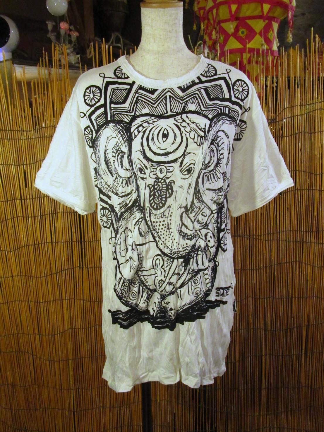 画像1: ガネーシャプリント＊皺加工＊コットン素材＊半袖＊Ｔシャツ