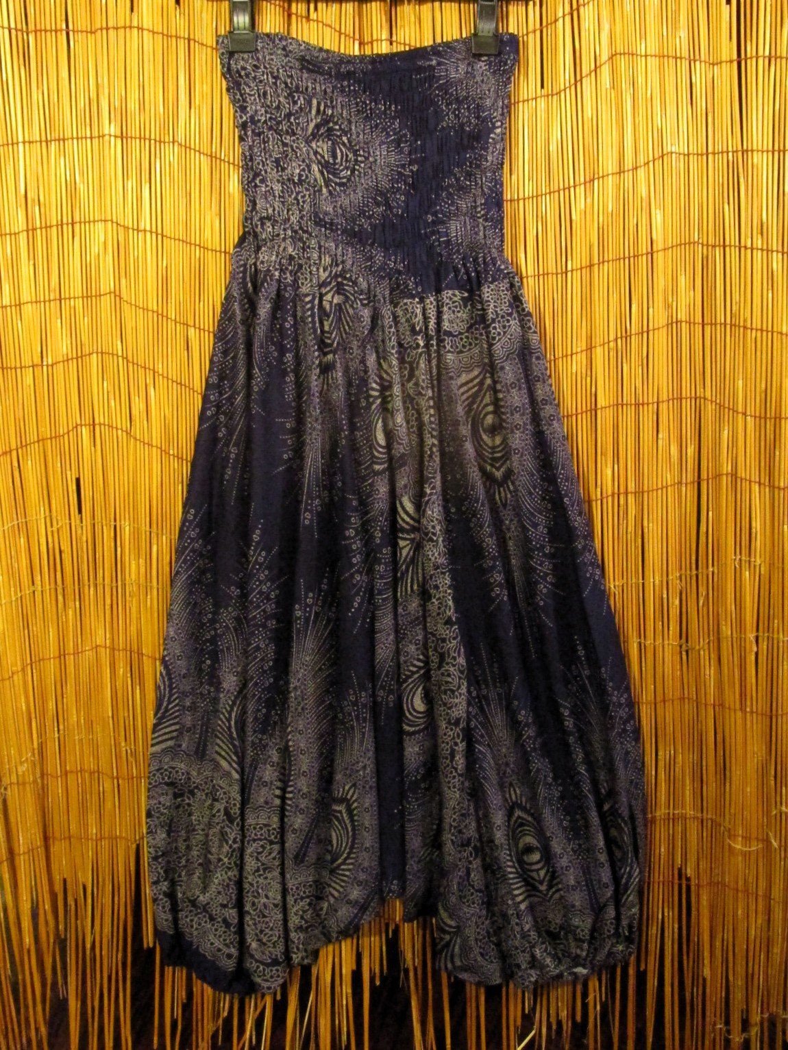 画像1: ピーコック風プリント＊レーヨン素材＊２ＷＡＹ＊サルエルパンツ 