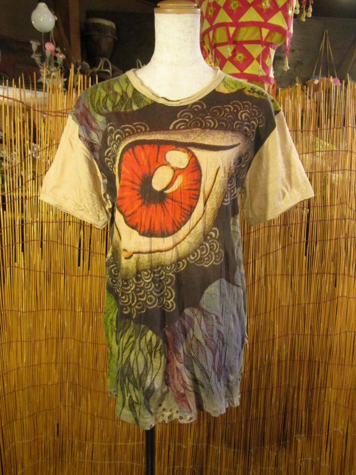 画像1: ガネーシャアイプリント＊コットン素材＊半袖Ｔシャツ