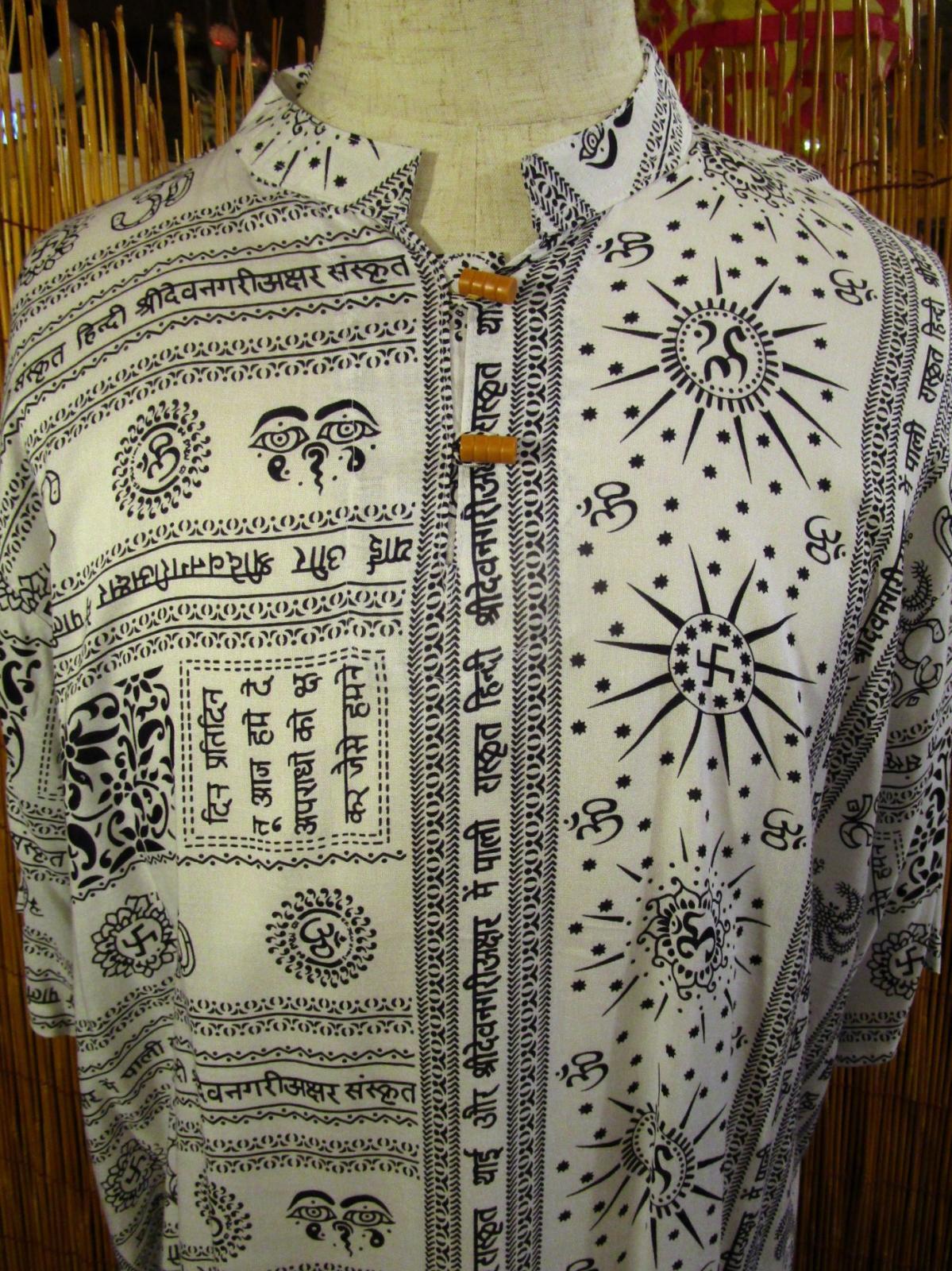 画像: ラムナミプリント＊レーヨン素材＊マオカラー＊半袖＊プルオーバー＊２XＬ
