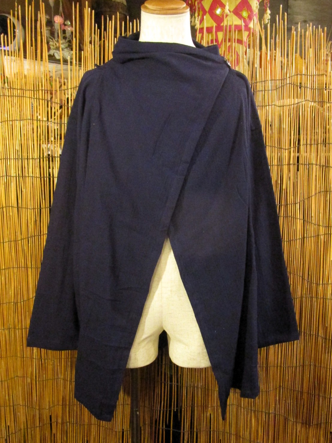 画像1: 紺色＊コットン素材＊ゆったりサイズ＊２ＷＡＹ＊スナフキン＊旅人風コート