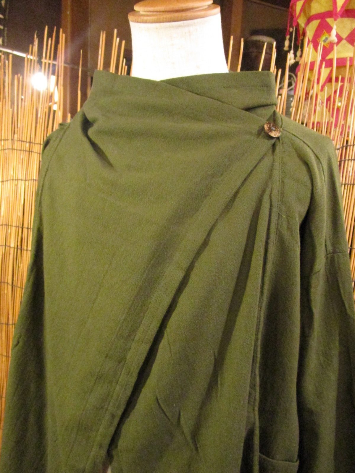 画像: カーキ色＊コットン素材＊ゆったりサイズ＊２ＷＡＹ＊スナフキン＊旅人風コート