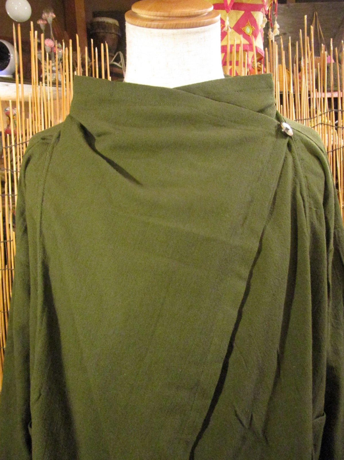 画像: カーキ色＊コットン素材＊ゆったりサイズ＊２ＷＡＹ＊スナフキン＊旅人風コート