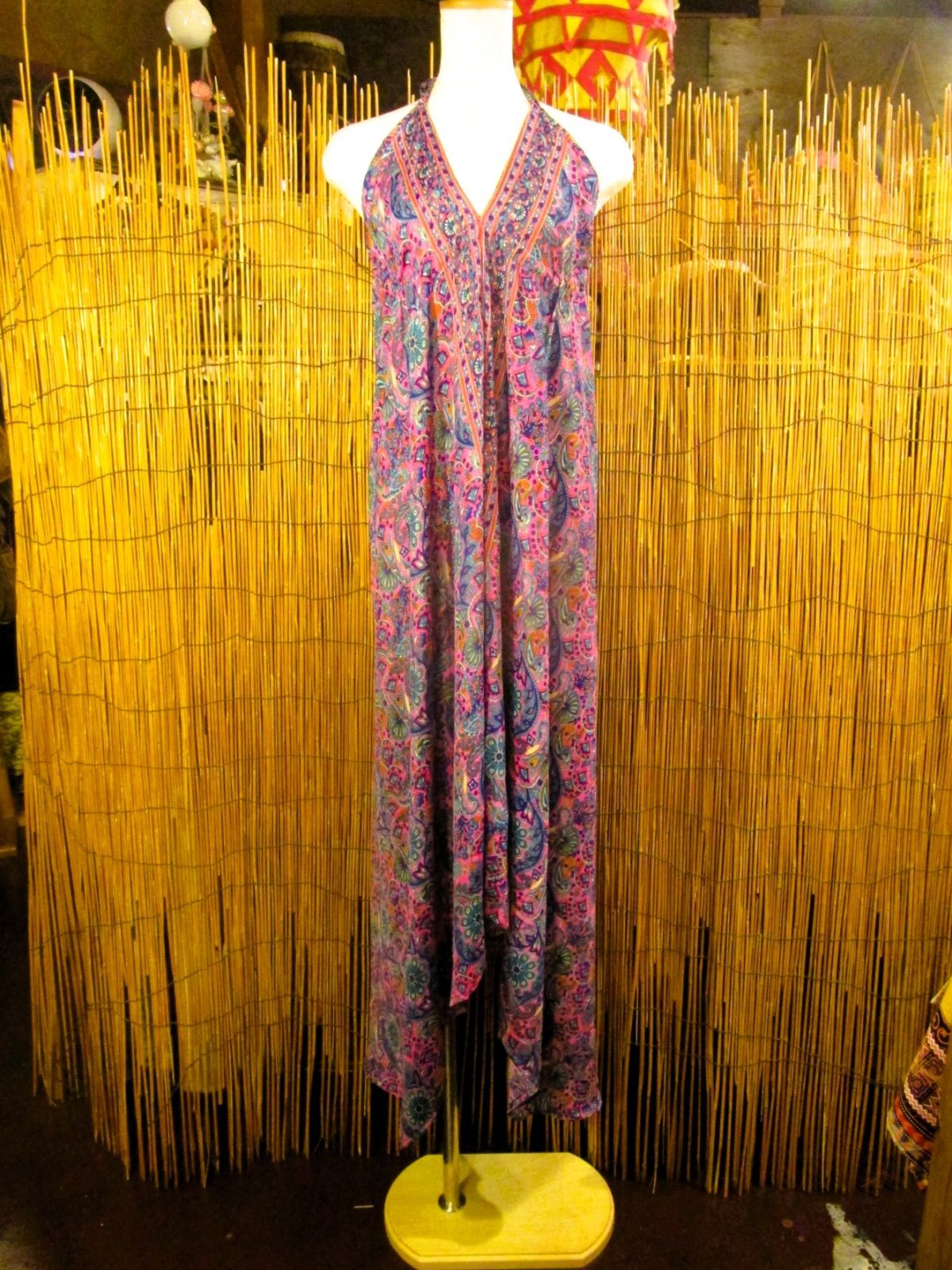 画像1: サリー生地＊ポリエステル素材＊ホルターネック＊ロング丈＊ワンピース