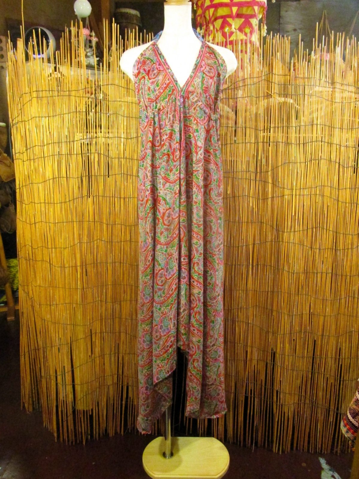 画像1: サリー生地＊ポリエステル素材＊ホルターネック＊ロング丈＊ワンピース