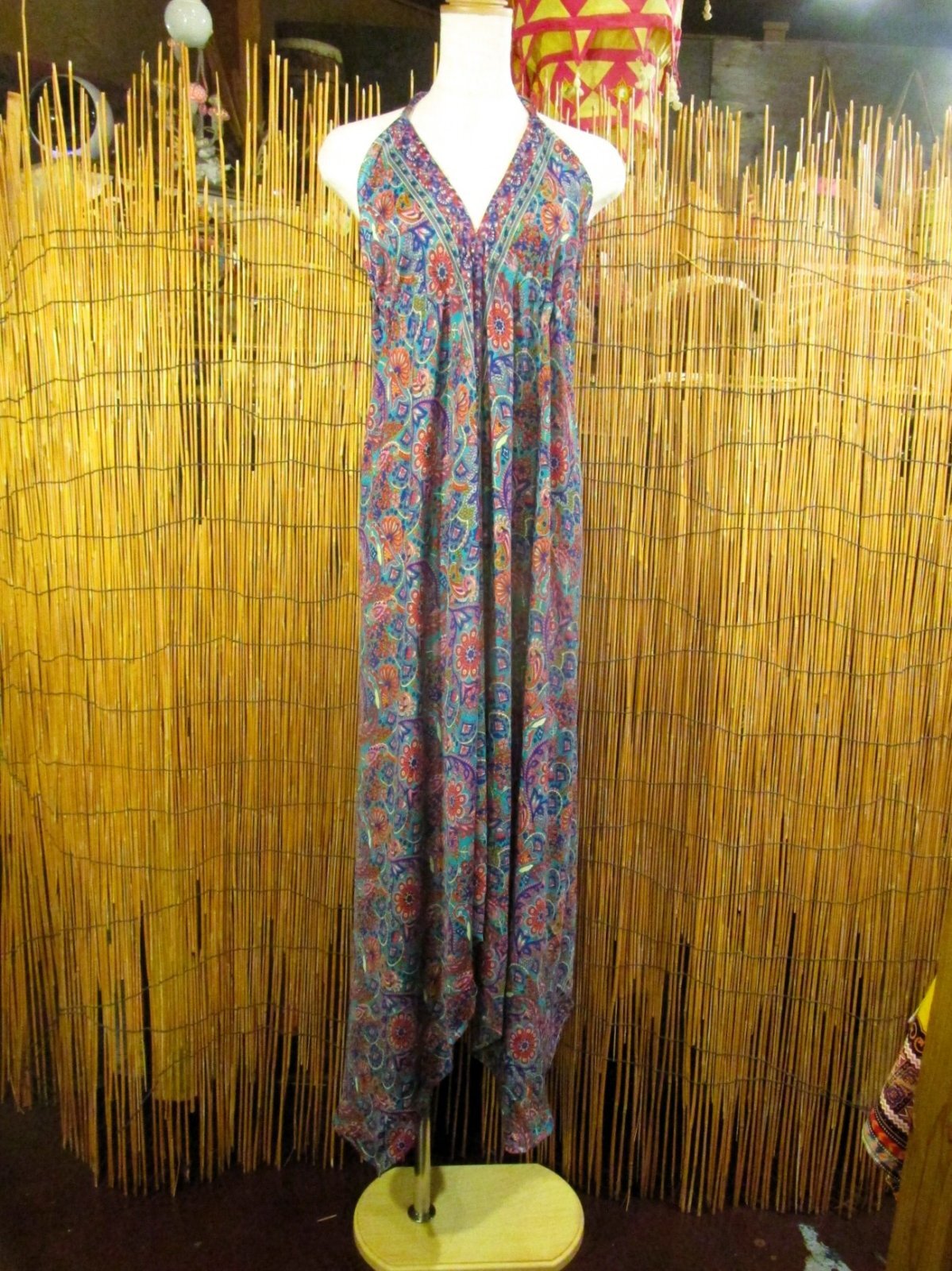 画像1: サリー生地＊ポリエステル素材＊ホルターネック＊ロング丈＊ワンピース