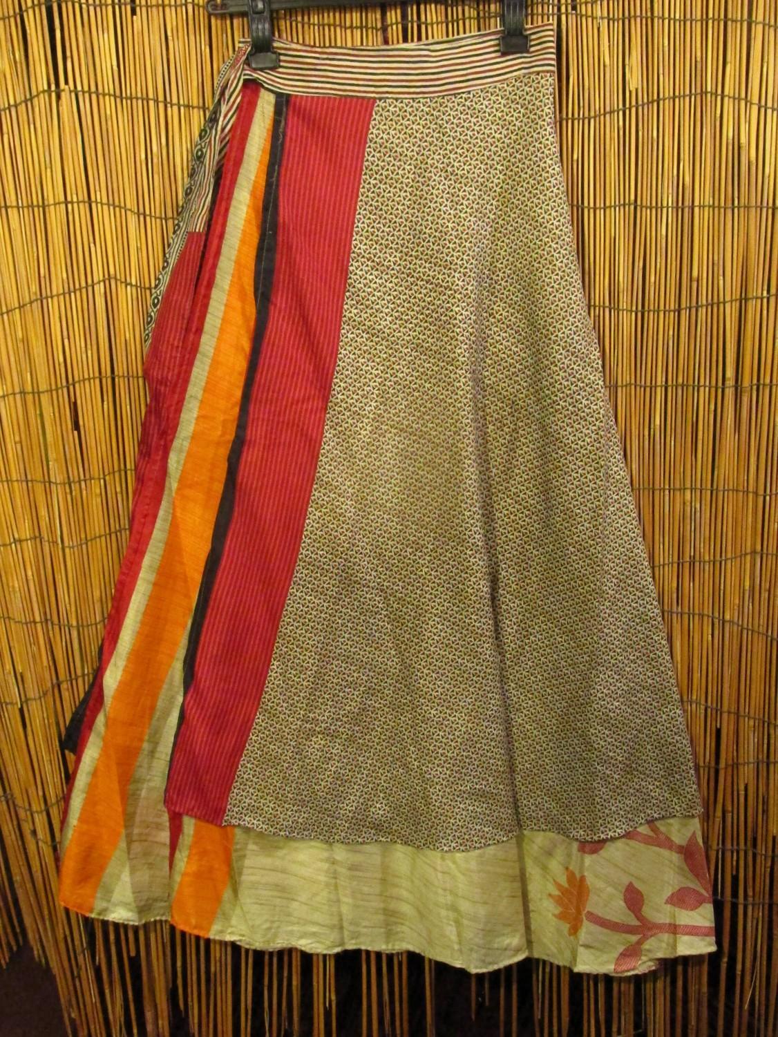 画像1: サリー生地＊ポリエステル素材＊フリーサイズ＊２ＷＡＹ＊二枚重ね＊マキシ丈＊ラップスカート