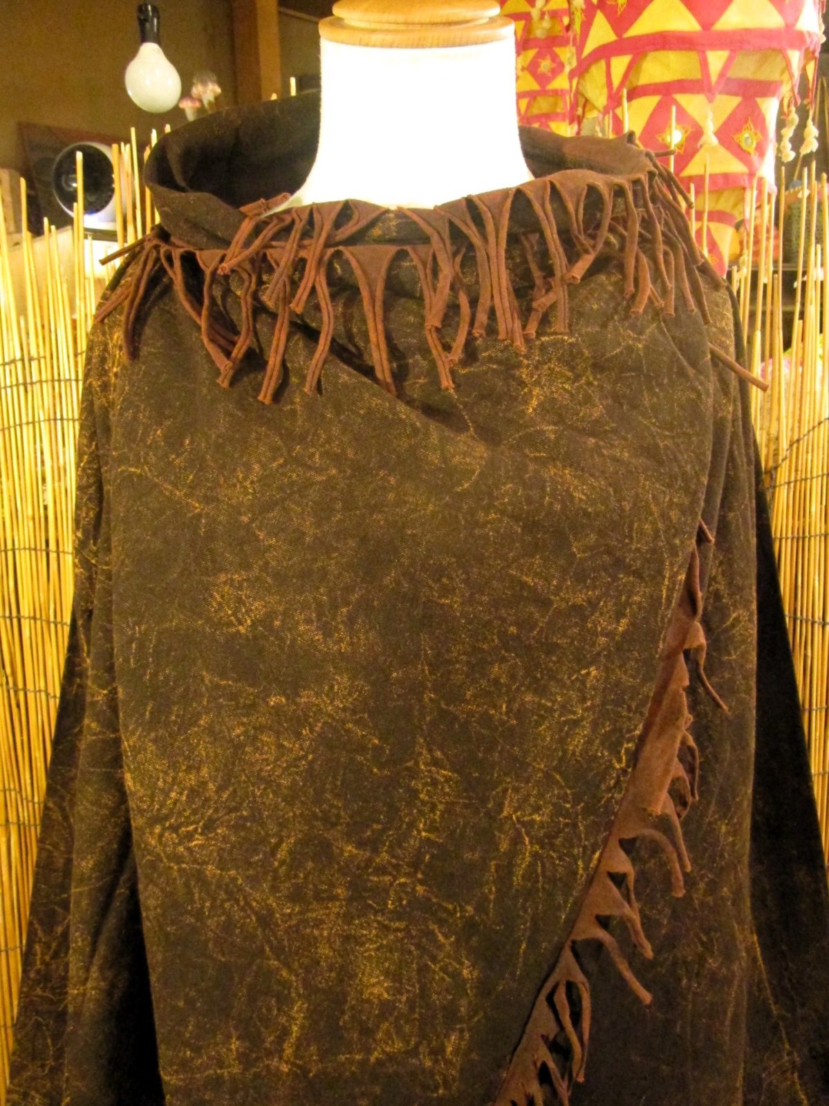 画像: ストーンウォッシュ加工＊コットン素材＊ゆったりサイズ＊２ＷＡＹ＊フリンジ＊スナフキン＊旅人風コート