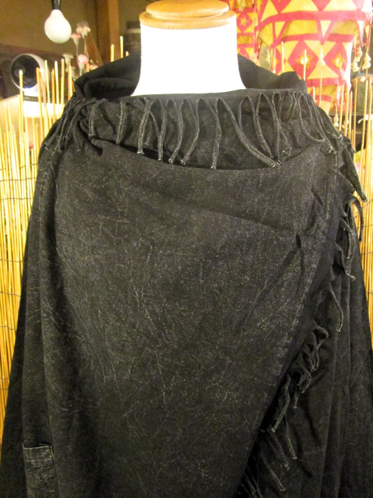 画像: ストーンウォッシュ加工＊コットン素材＊ゆったりサイズ＊２ＷＡＹ＊フリンジ＊スナフキン＊旅人風コート