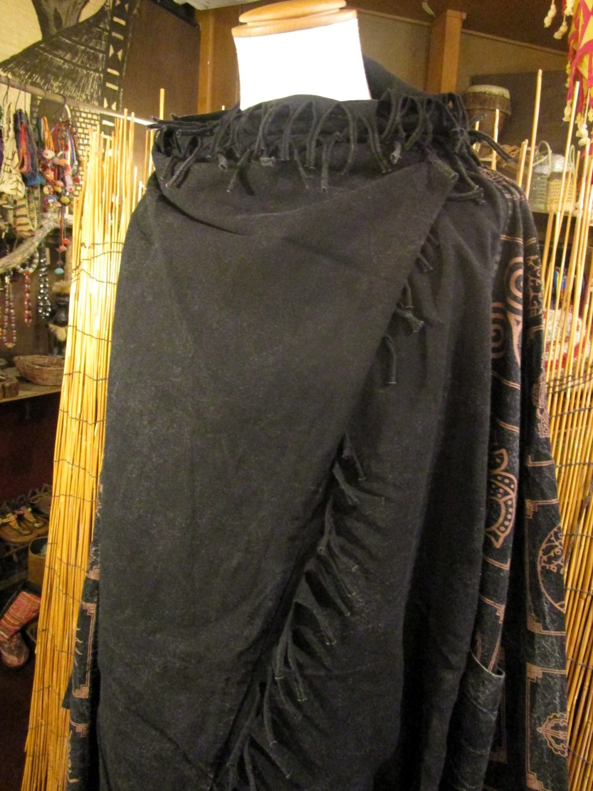 画像: ストーンウォッシュ加工＊コットン素材＊民族調プリント＊ゆったりサイズ＊２ＷＡＹ＊フリンジ＊スナフキン＊旅人風コート