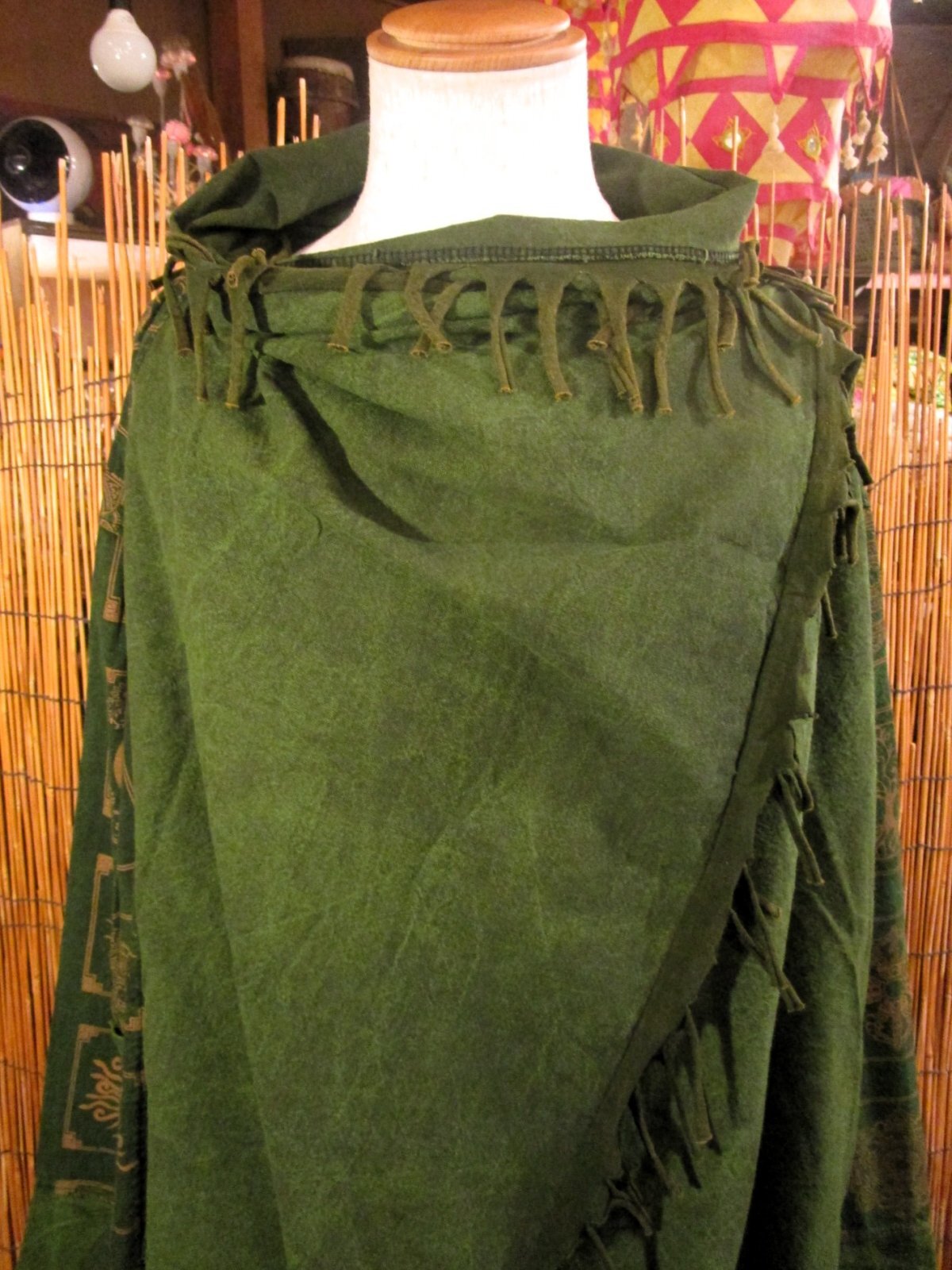 画像: ストーンウォッシュ加工＊コットン素材＊民族調プリント＊ゆったりサイズ＊２ＷＡＹ＊フリンジ＊スナフキン＊旅人風コート