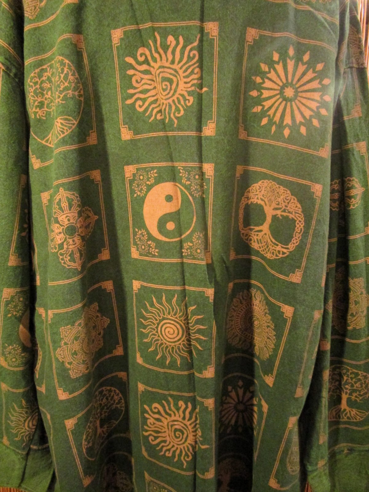 画像: ストーンウォッシュ加工＊コットン素材＊民族調プリント＊ゆったりサイズ＊２ＷＡＹ＊フリンジ＊スナフキン＊旅人風コート