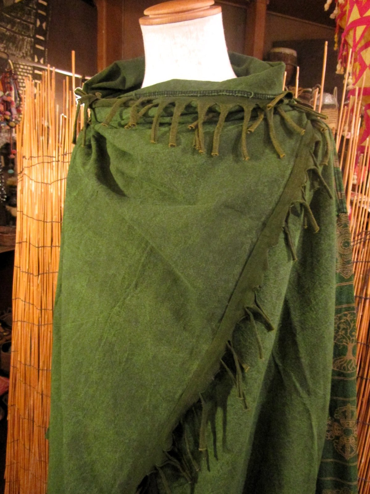 画像: ストーンウォッシュ加工＊コットン素材＊民族調プリント＊ゆったりサイズ＊２ＷＡＹ＊フリンジ＊スナフキン＊旅人風コート