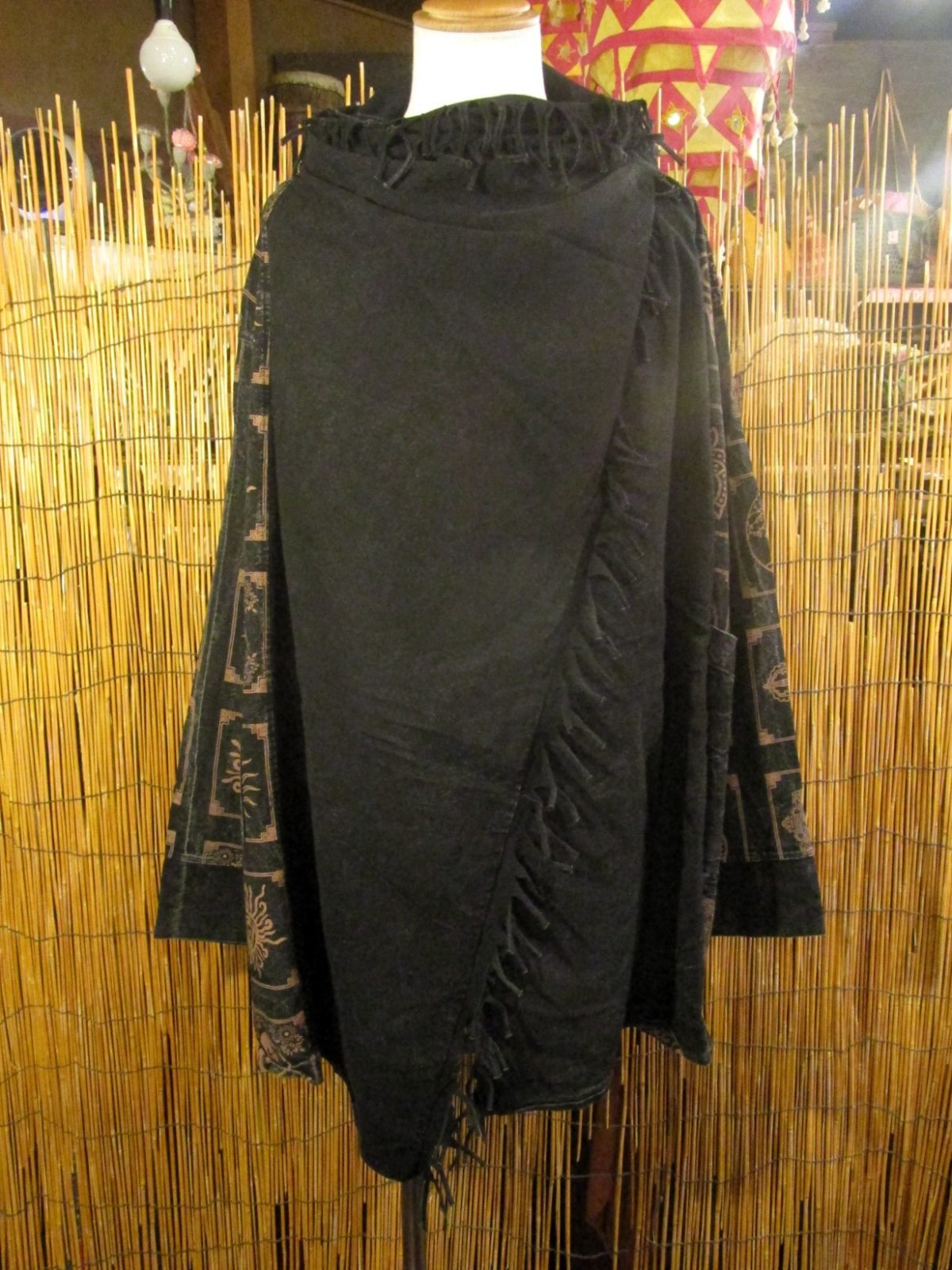 画像1: ストーンウォッシュ加工＊コットン素材＊民族調プリント＊ゆったりサイズ＊２ＷＡＹ＊フリンジ＊スナフキン＊旅人風コート