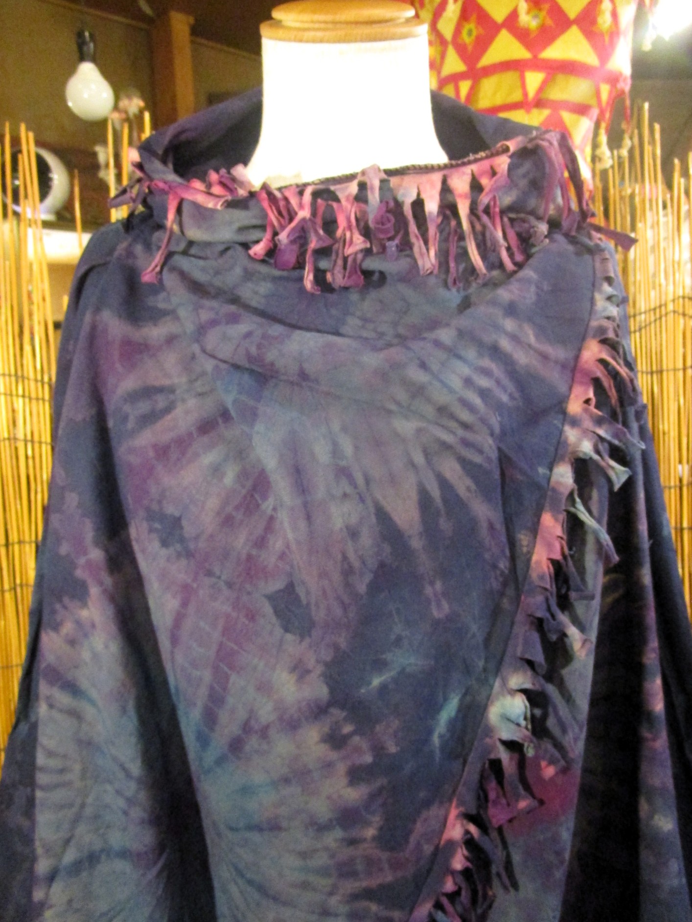 画像: タイダイ染め＊コットン素材＊ゆったりサイズ＊２ＷＡＹ＊フリンジ＊スナフキン＊旅人風コート