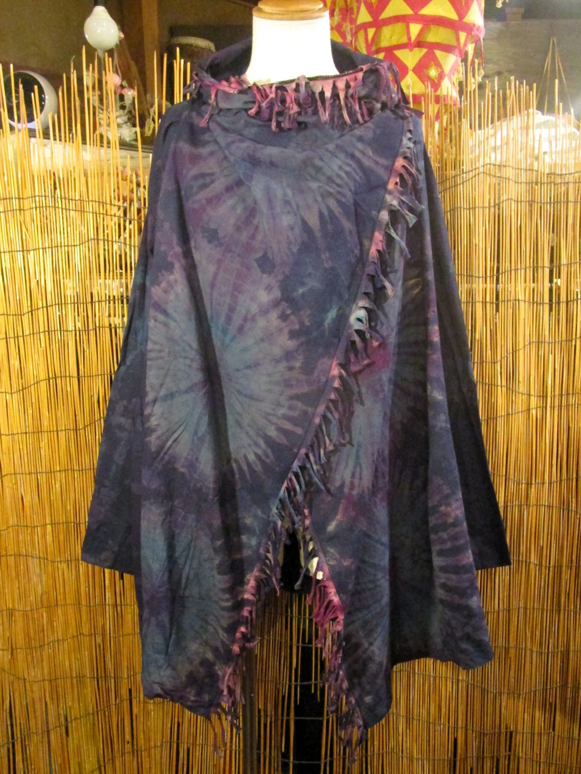 画像1: タイダイ染め＊コットン素材＊ゆったりサイズ＊２ＷＡＹ＊フリンジ＊スナフキン＊旅人風コート