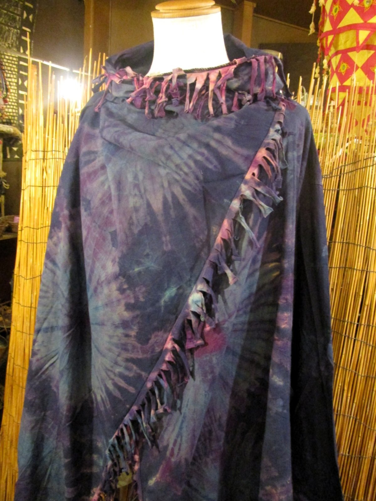 画像: タイダイ染め＊コットン素材＊ゆったりサイズ＊２ＷＡＹ＊フリンジ＊スナフキン＊旅人風コート