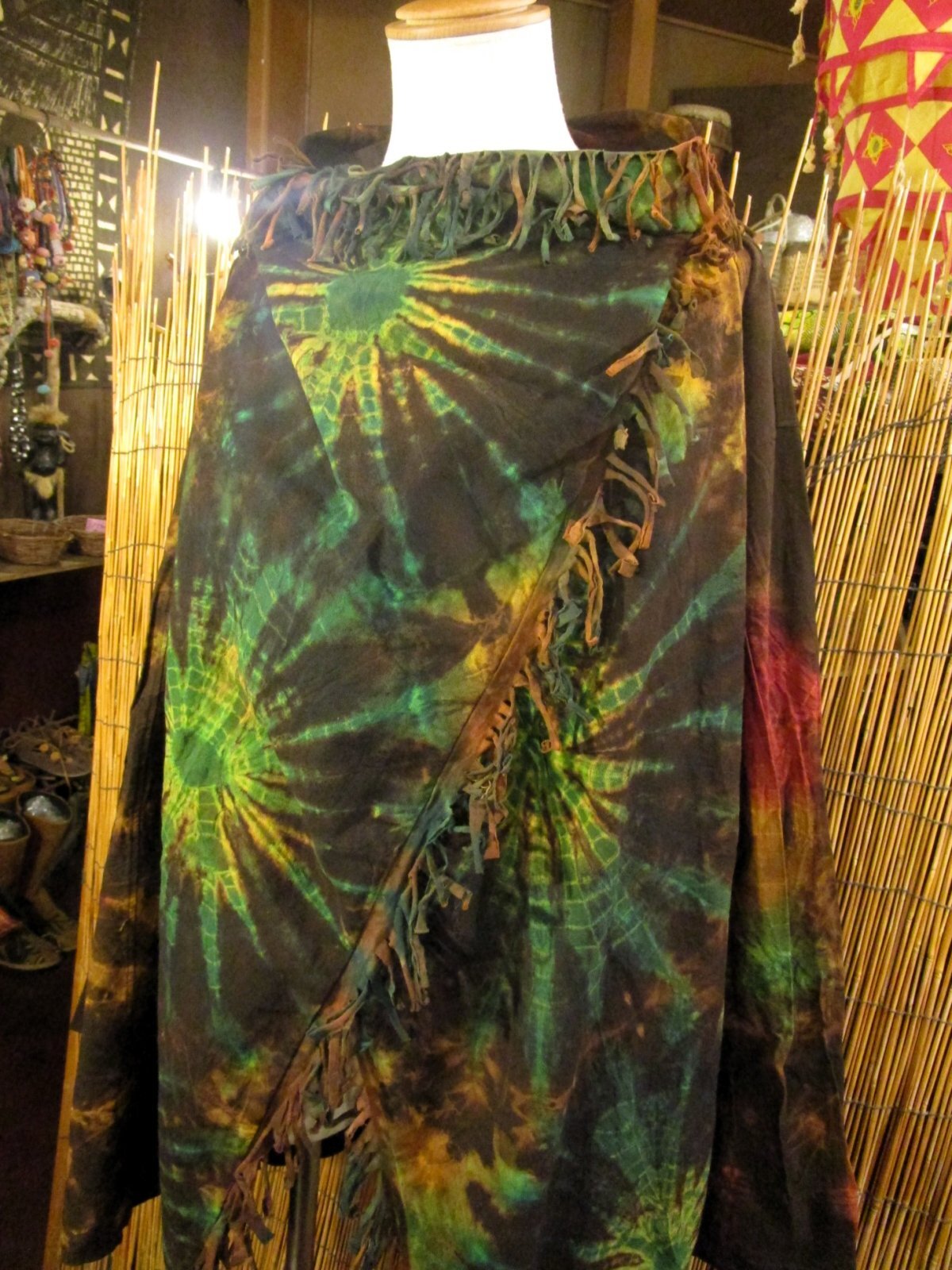 画像: タイダイ染め＊コットン素材＊ゆったりサイズ＊２ＷＡＹ＊フリンジ＊スナフキン＊旅人風コート