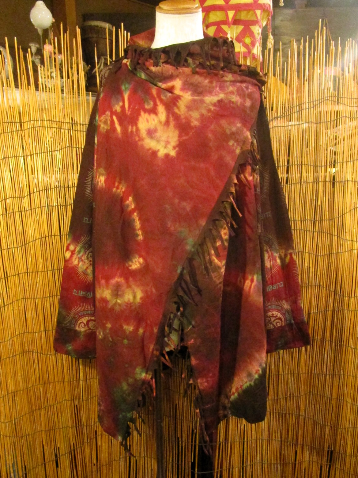 画像1: タイダイ染め＆民族調プリント＊コットン素材＊ゆったりサイズ＊２ＷＡＹ＊フリンジ＊スナフキン＊旅人風コート